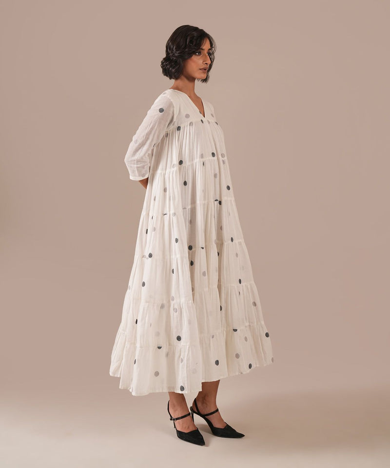 OCEAN DRAPE DRESS 100% cotton by Indigo Dreams in white color for women Worldwide
