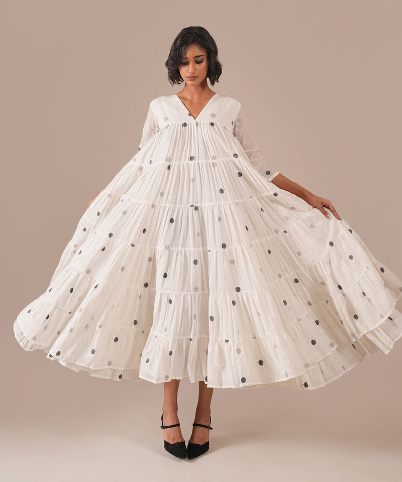 OCEAN DRAPE DRESS 100% cotton by Indigo Dreams in white color for women Worldwide