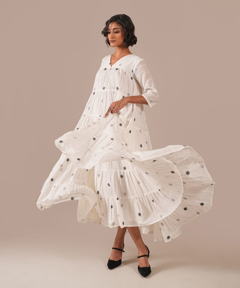 OCEAN DRAPE DRESS 100% cotton by Indigo Dreams in white color for women Worldwide