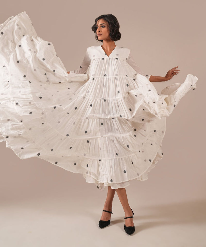 OCEAN DRAPE DRESS 100% cotton by Indigo Dreams in white color for women Worldwide