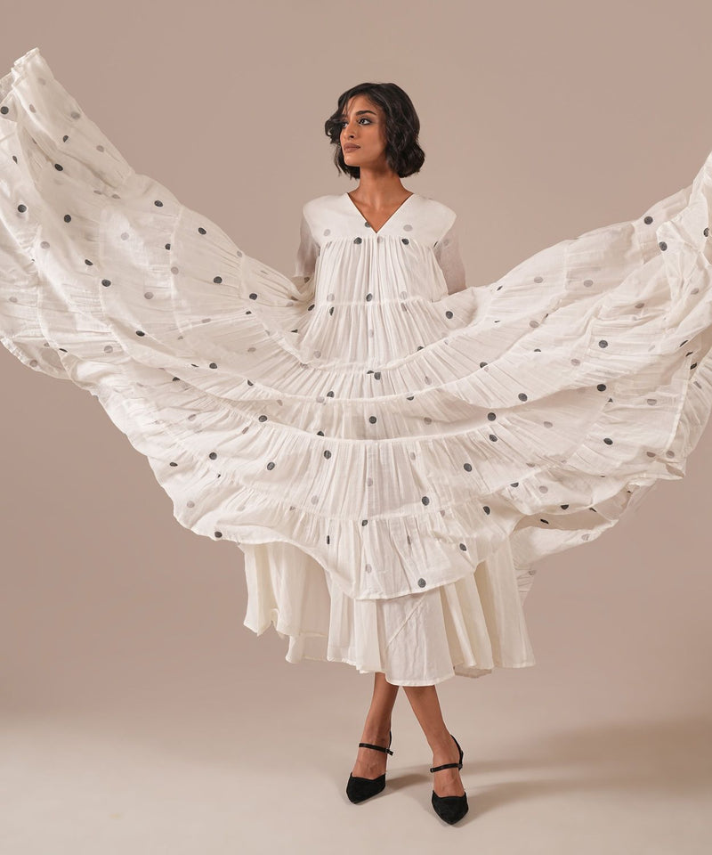OCEAN DRAPE DRESS 100% cotton by Indigo Dreams in white color for women Worldwide