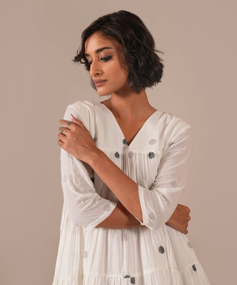 OCEAN DRAPE DRESS 100% cotton by Indigo Dreams in white color for women Worldwide