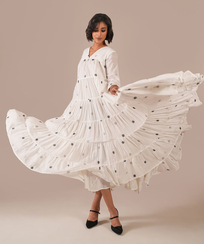 OCEAN DRAPE DRESS 100% cotton by Indigo Dreams in white color for women Worldwide