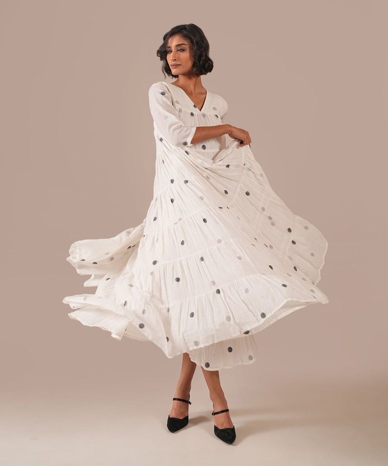 OCEAN DRAPE DRESS 100% cotton by Indigo Dreams in white color for women Worldwide