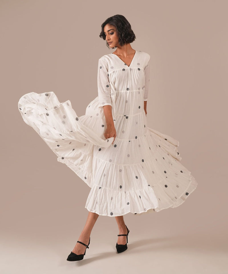 OCEAN DRAPE DRESS 100% cotton by Indigo Dreams in white color for women Worldwide