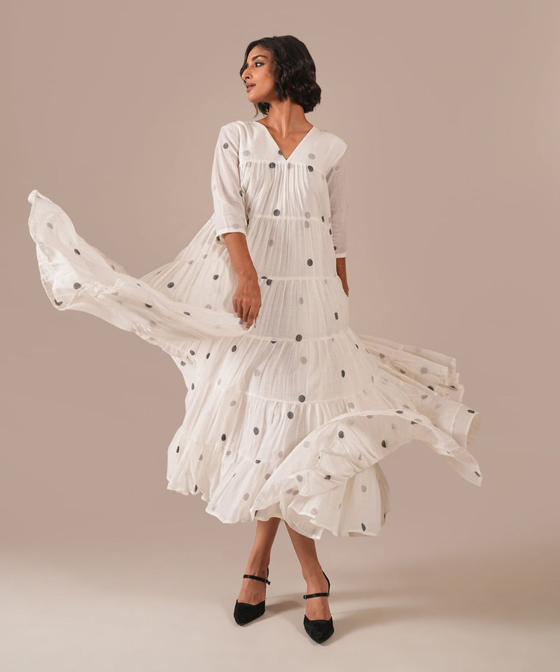 OCEAN DRAPE DRESS 100% cotton by Indigo Dreams in white color for women Worldwide