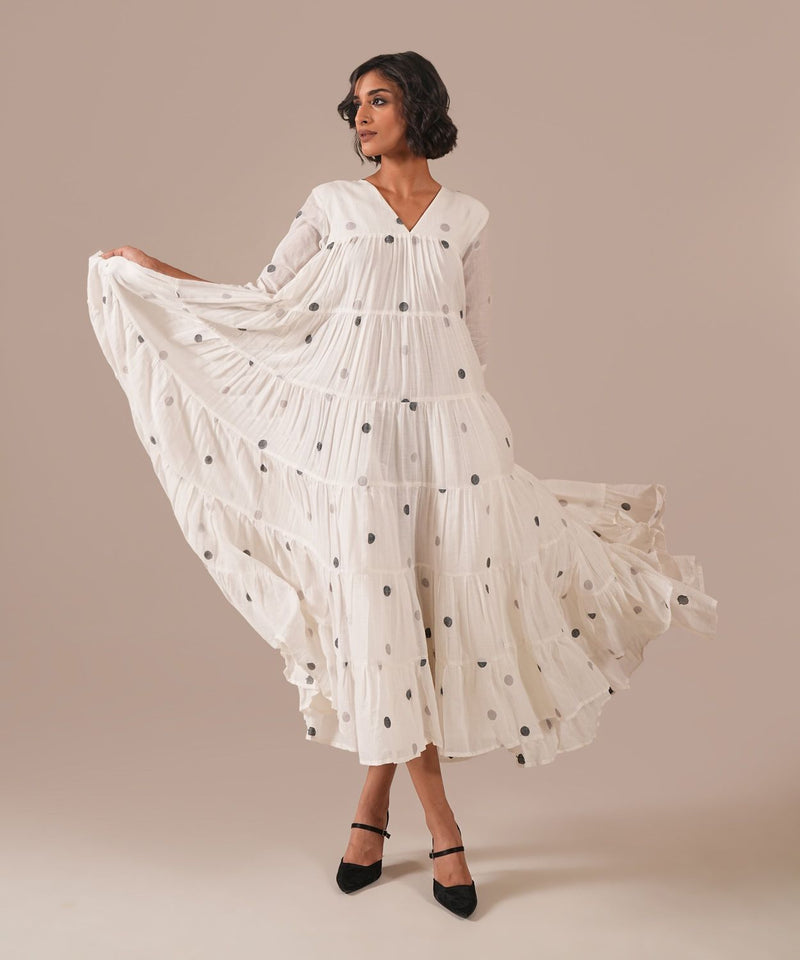 OCEAN DRAPE DRESS 100% cotton by Indigo Dreams in white color for women Worldwide