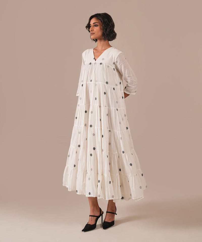 OCEAN DRAPE DRESS 100% cotton by Indigo Dreams in white color for women Worldwide