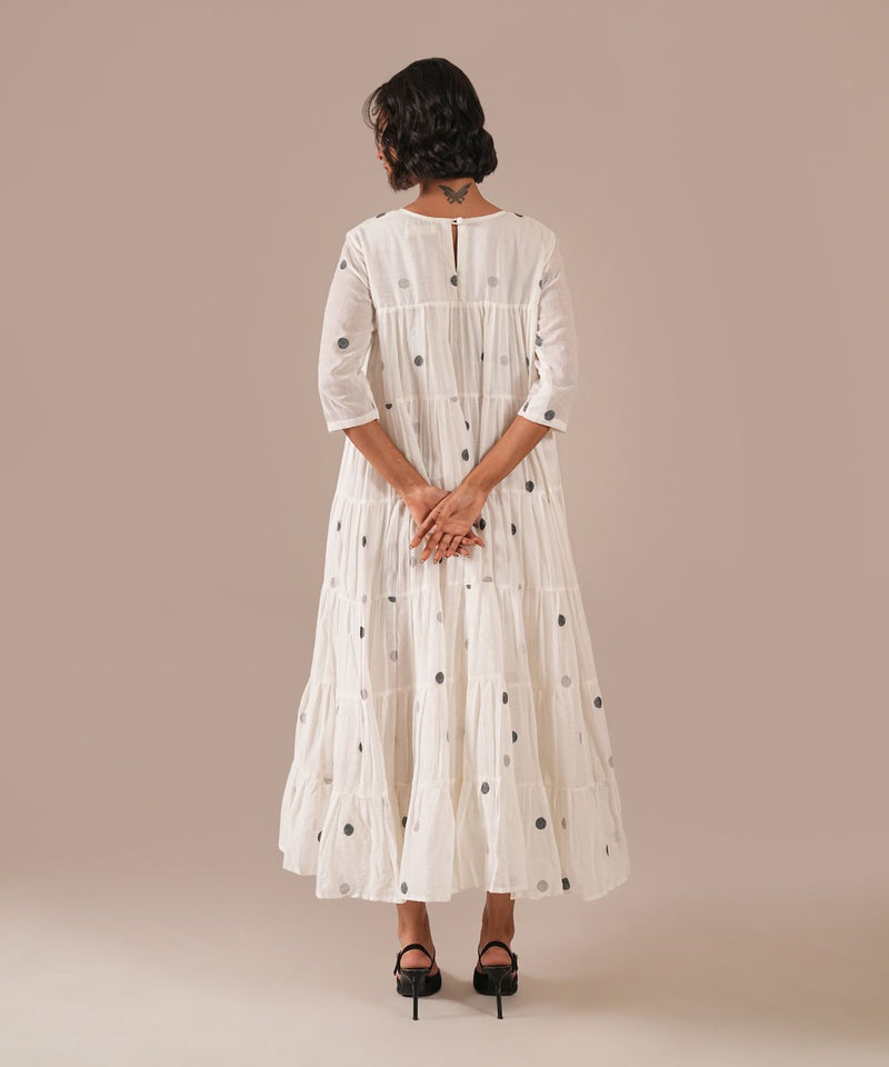 OCEAN DRAPE DRESS 100% cotton by Indigo Dreams in white color for women Worldwide
