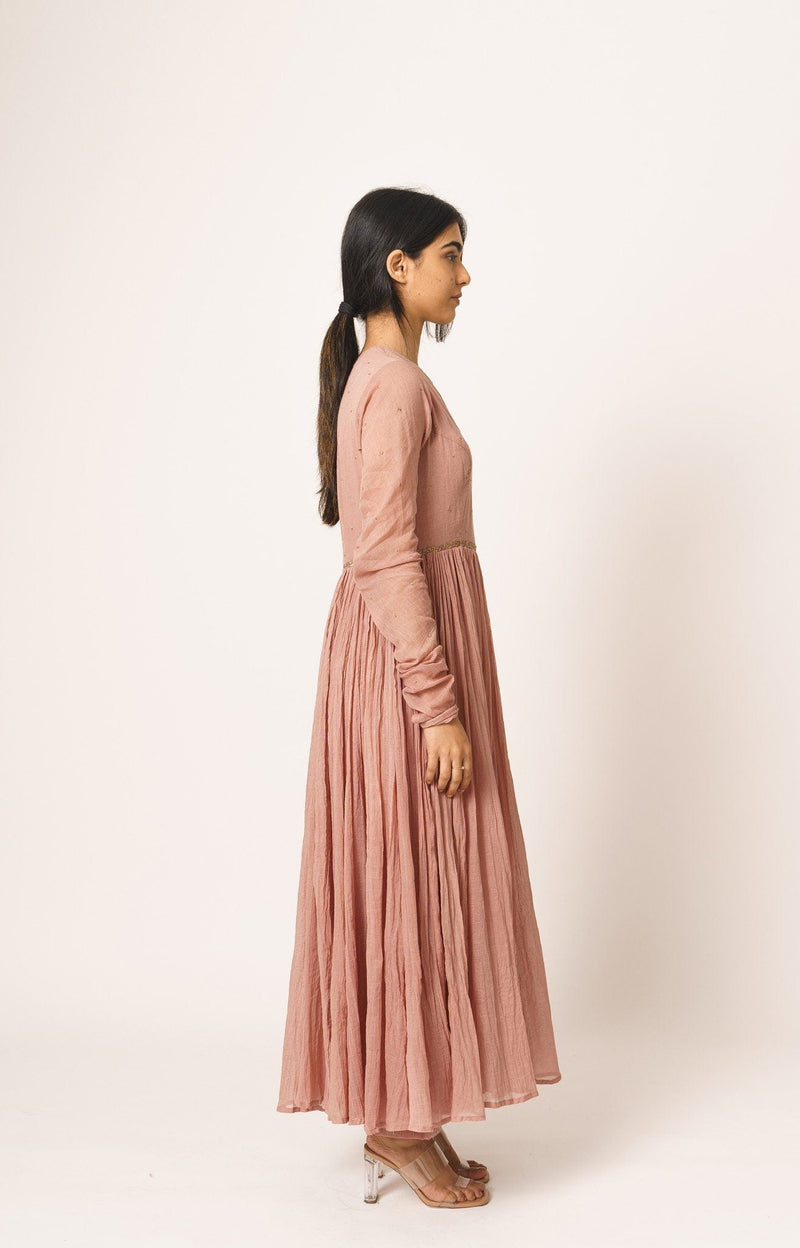 Old Rose Aayat Cotton Anarkali with Pitta Embroidery Fashion DOT