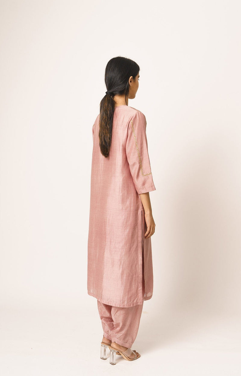 Old Rose Aayat Cotton Silk Kurta and Pant Set Fashion DOT