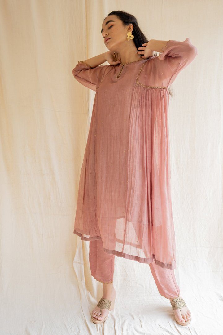 Old Rose Arsh Kurta Set Co-ord Set,Kurta Sets by Nirjara for women Worldwide