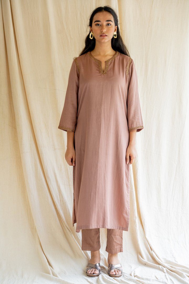 Old Rose Chaand Kurta Set Co-ord Set,Kurta Sets by Nirjara for women Worldwide
