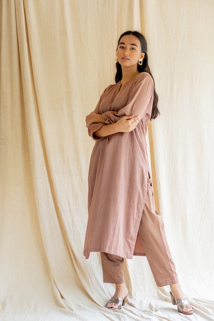 Old Rose Chaand Kurta Set Co-ord Set,Kurta Sets by Nirjara for women Worldwide