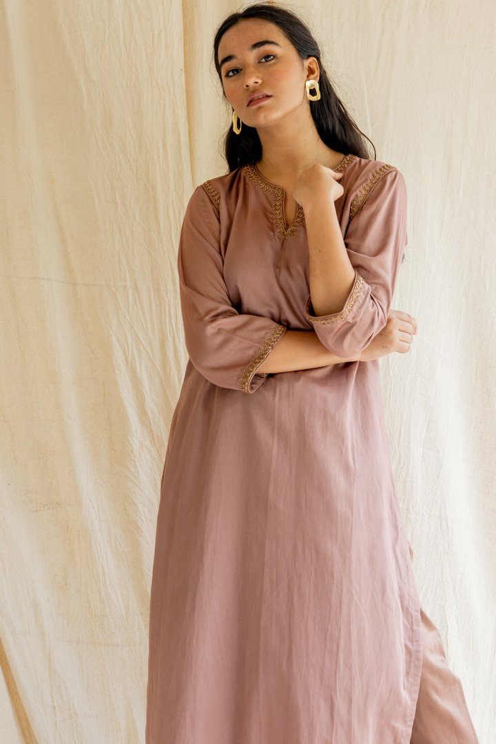 Old Rose Chaand Kurta Set Co-ord Set,Kurta Sets by Nirjara for women Worldwide