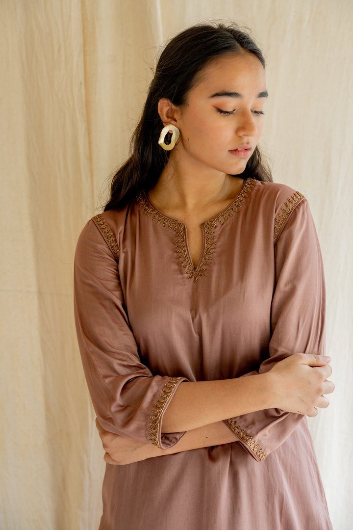 Old Rose Chaand Kurta Set Co-ord Set,Kurta Sets by Nirjara for women Worldwide