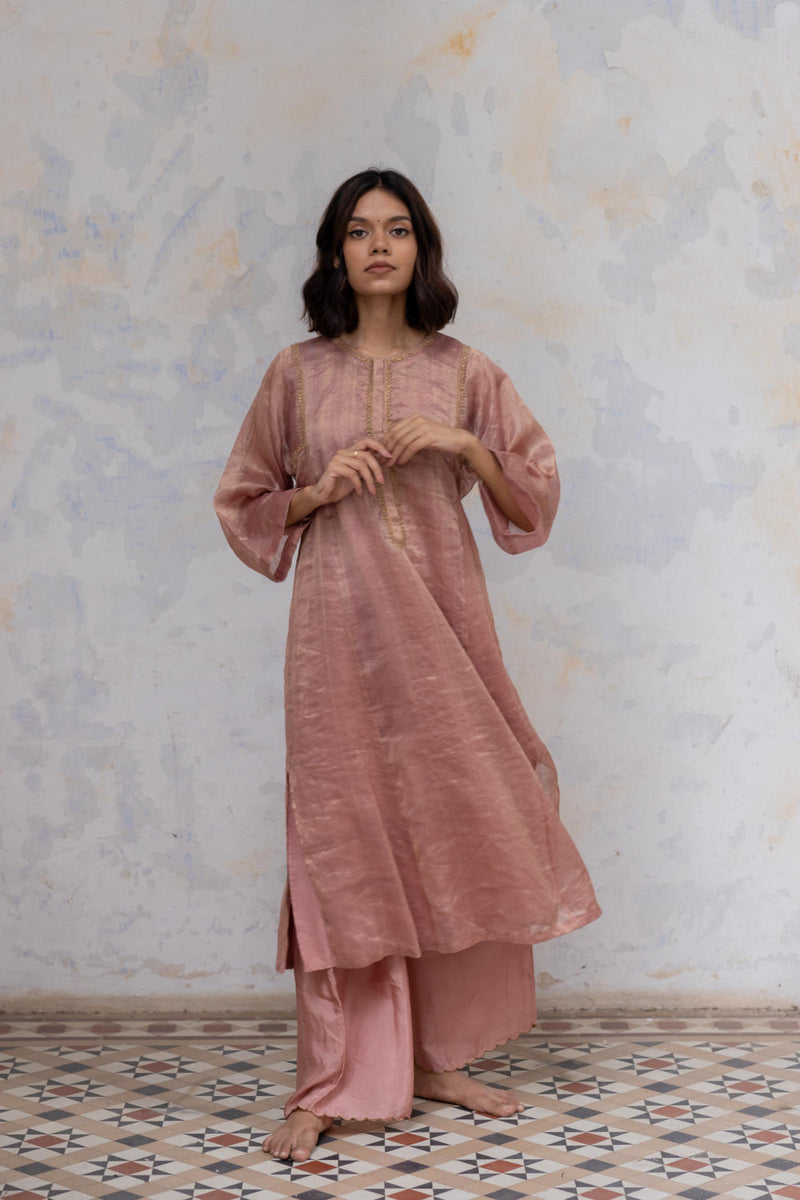 Old Rose Hazrat Kurta Set Kurta Sets by Nirjara for women Worldwide