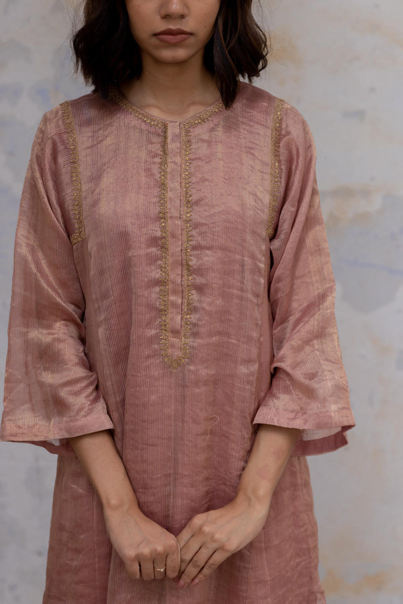 Old Rose Hazrat Kurta Set Kurta Sets by Nirjara for women Worldwide