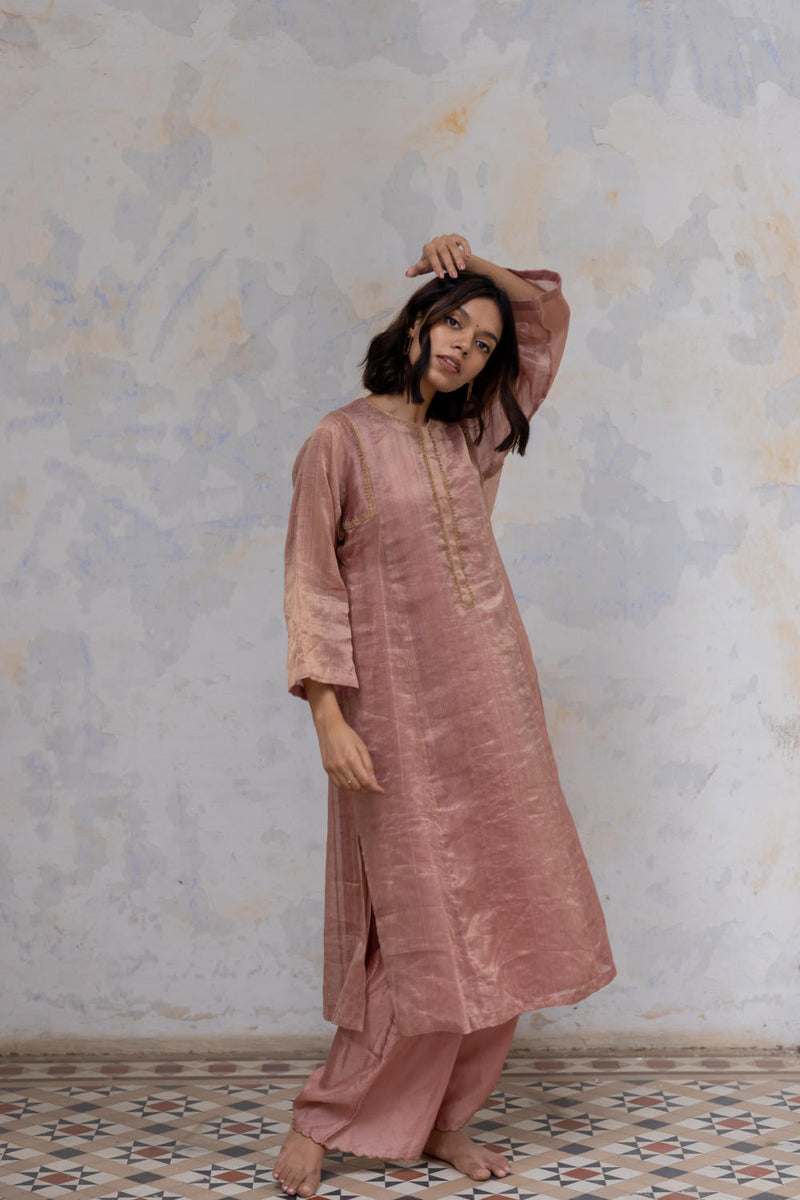 Old Rose Hazrat Kurta Set Kurta Sets by Nirjara for women Worldwide
