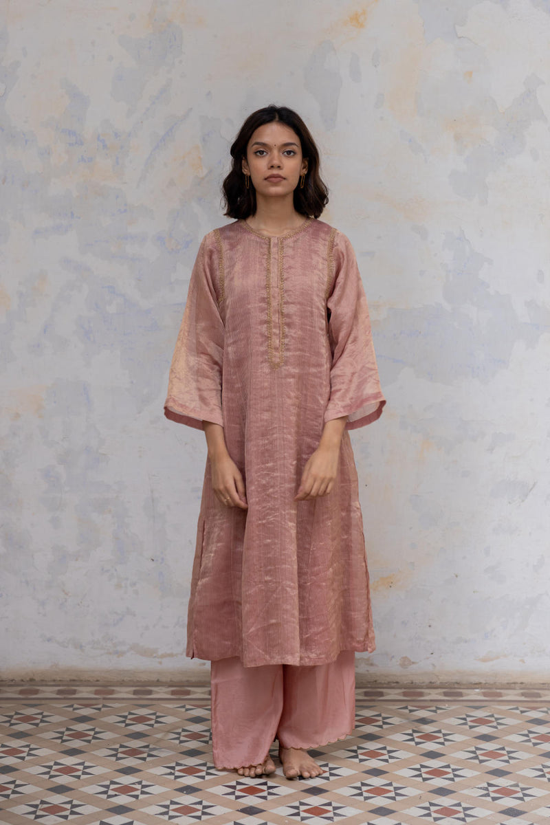 Old Rose Hazrat Kurta Set Kurta Sets by Nirjara for women Worldwide