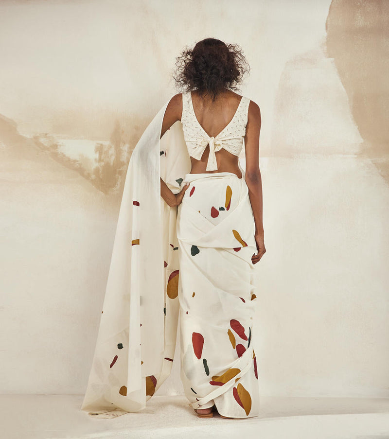 Olio Mosaic Saree Sarees by Khara Kapas in white for women Worldwide