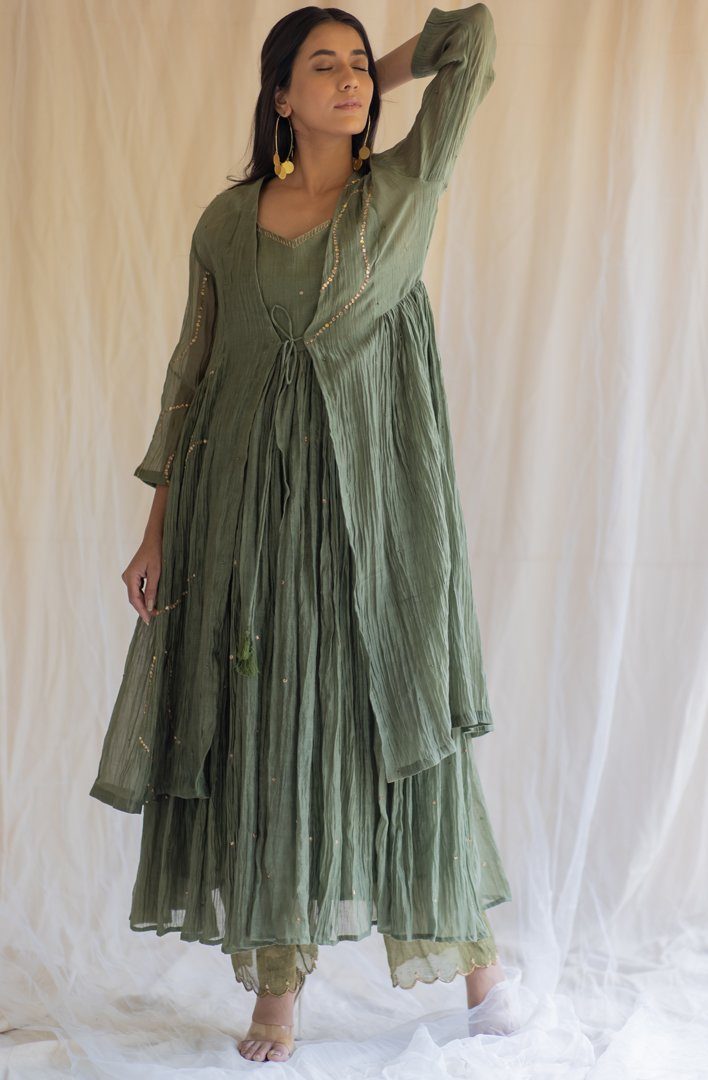 Olive Nasim Jama and Shameez by Nirjara for women Worldwide