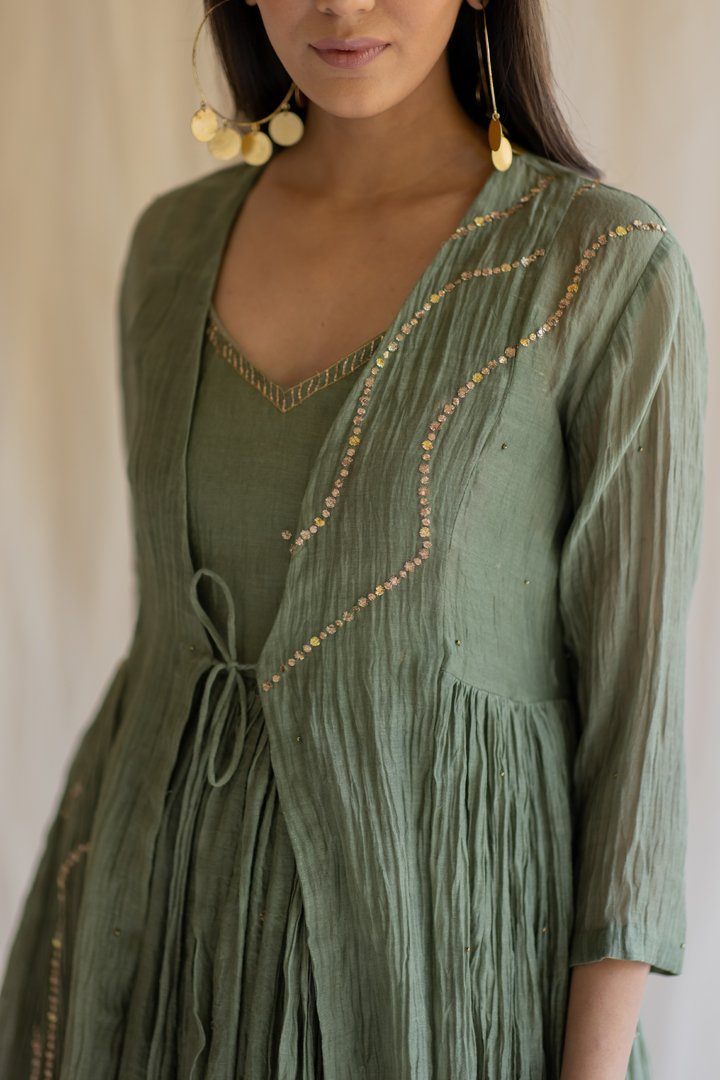 Olive Nasim Jama and Shameez by Nirjara for women Worldwide