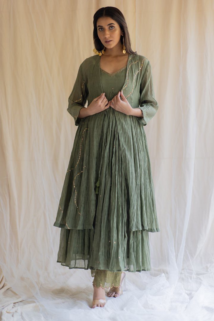 Olive Nasim Jama and Shameez by Nirjara for women Worldwide