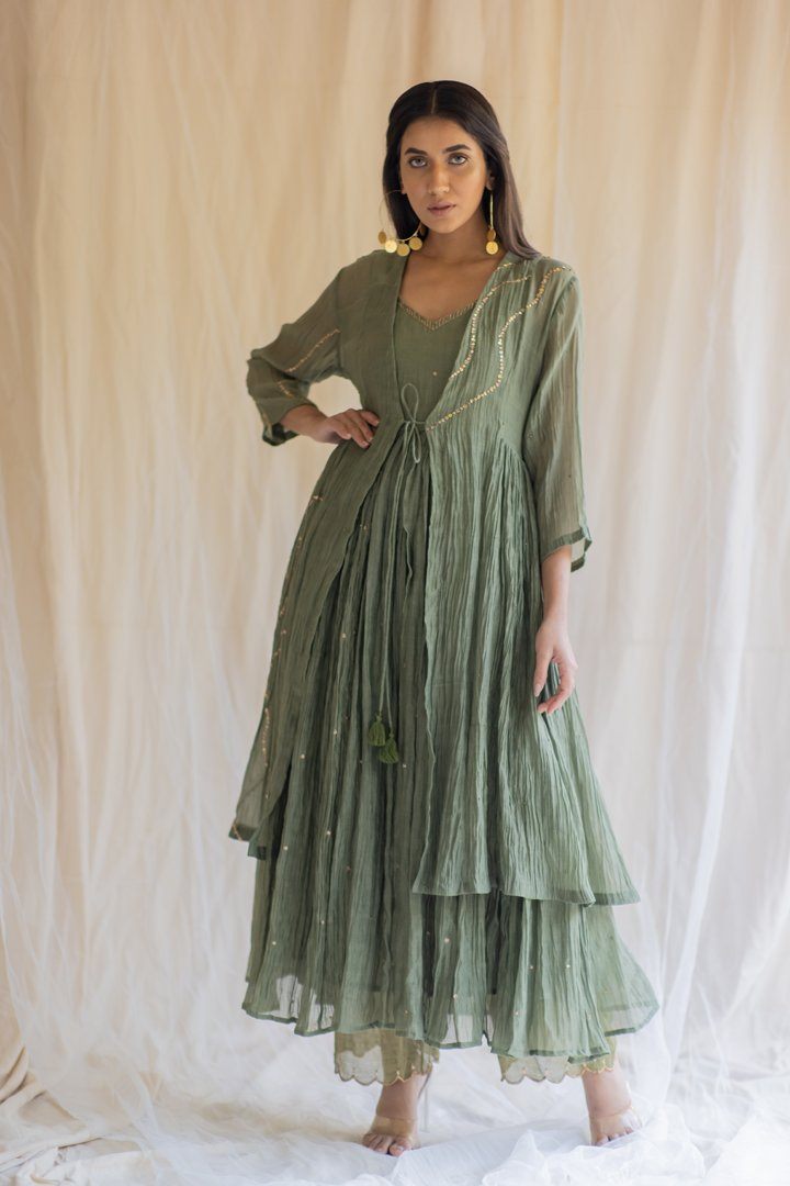 Olive Nasim Jama and Shameez by Nirjara for women Worldwide