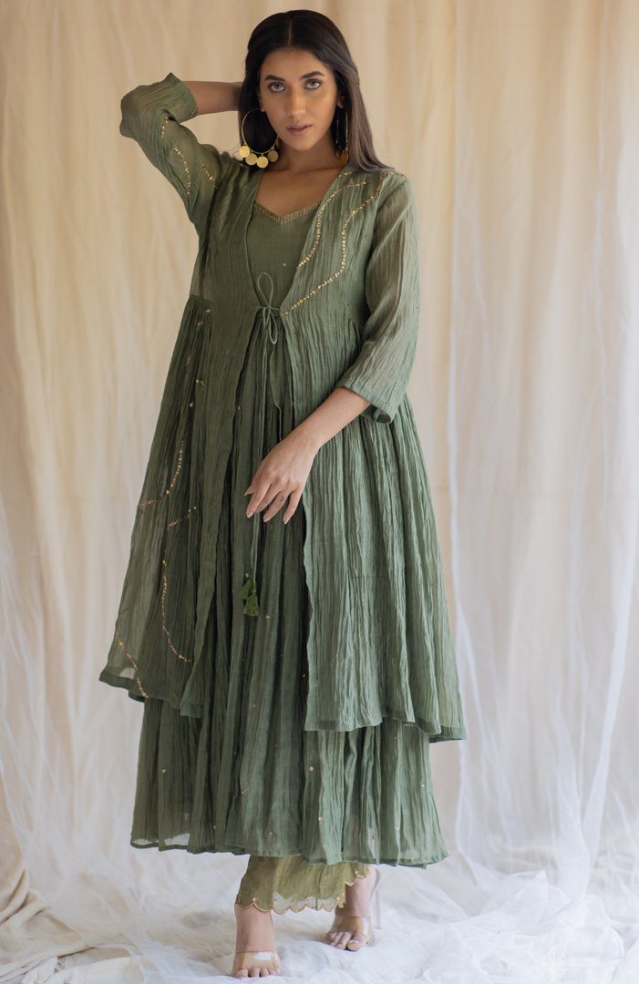 Olive Nasim Jama and Shameez by Nirjara for women Worldwide