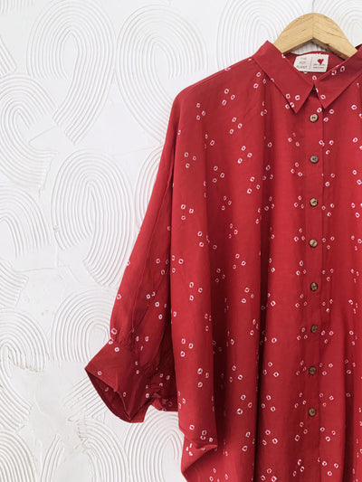 Red Bandhani Waterfall Shirt