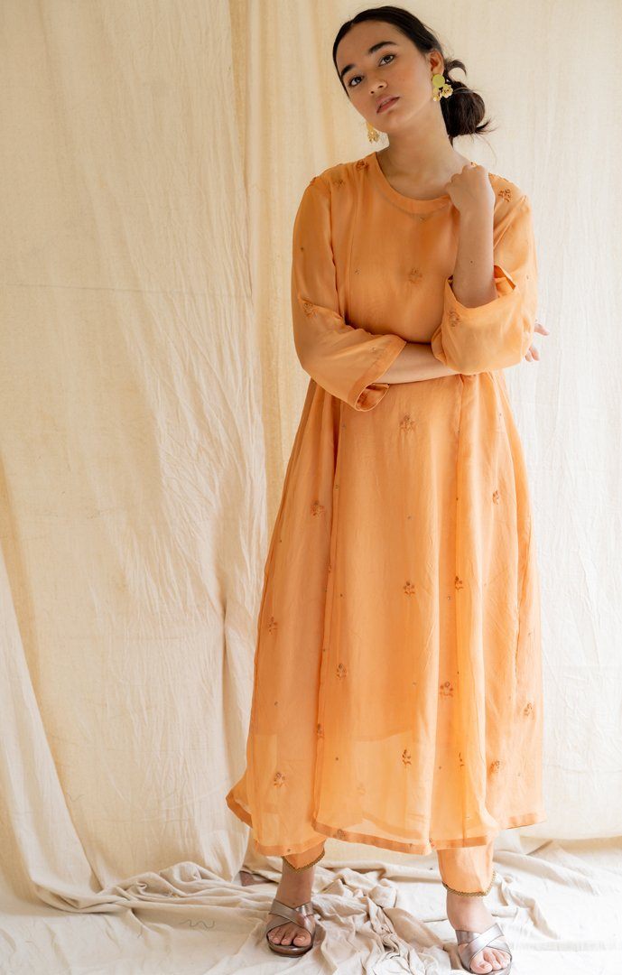 Orange Abha Kurta Set Co-ord Set,Kurta Sets by Nirjara for women Worldwide