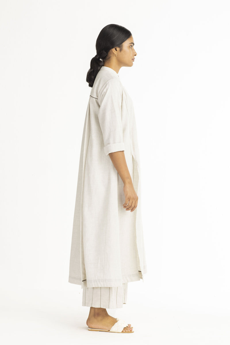Panel Slit Shirt Co-ord- Beige (Set Of 3) by THREE in white color for women Worldwide