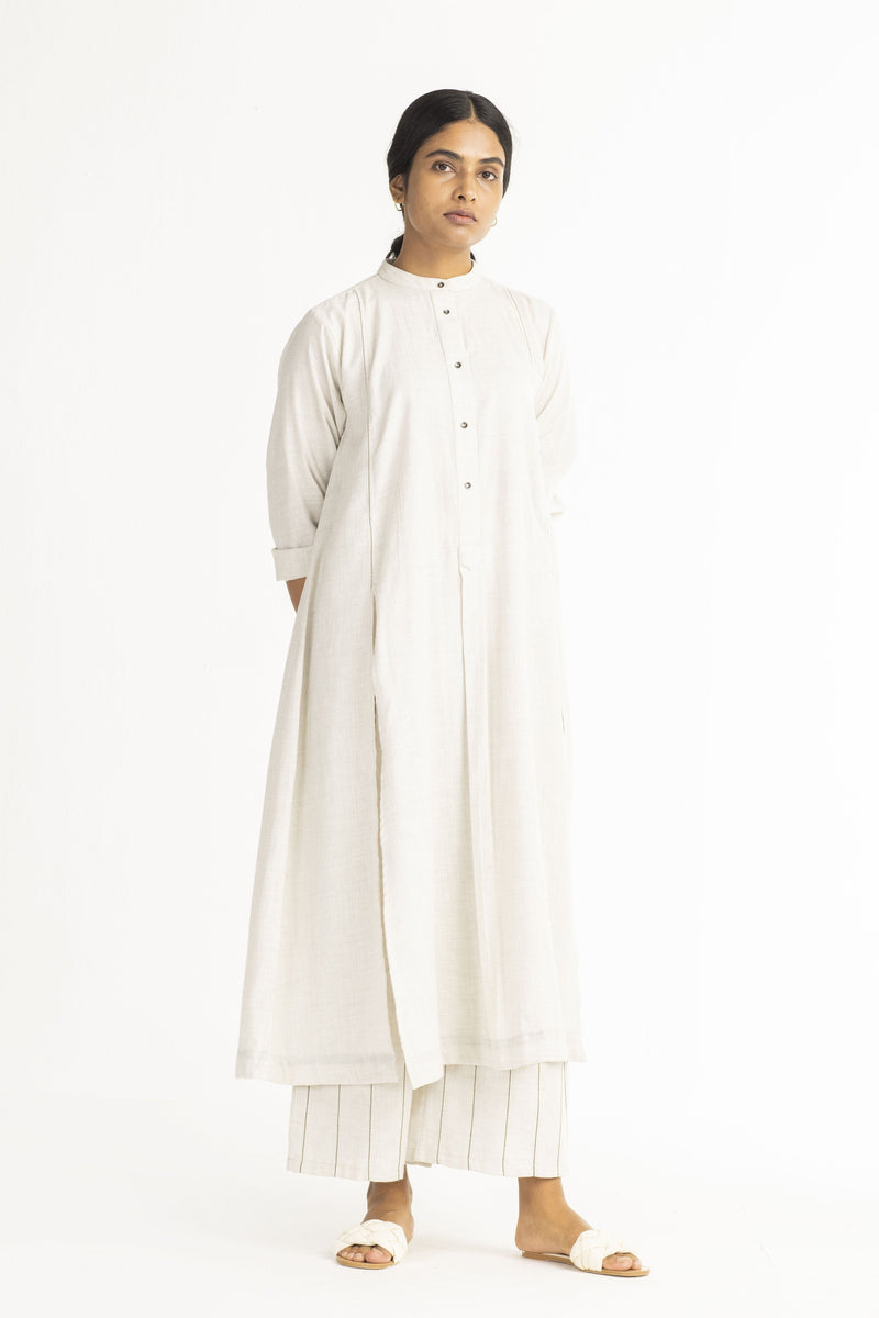 Panel Slit Shirt Co-ord- Beige (Set Of 3) by THREE in white color for women Worldwide