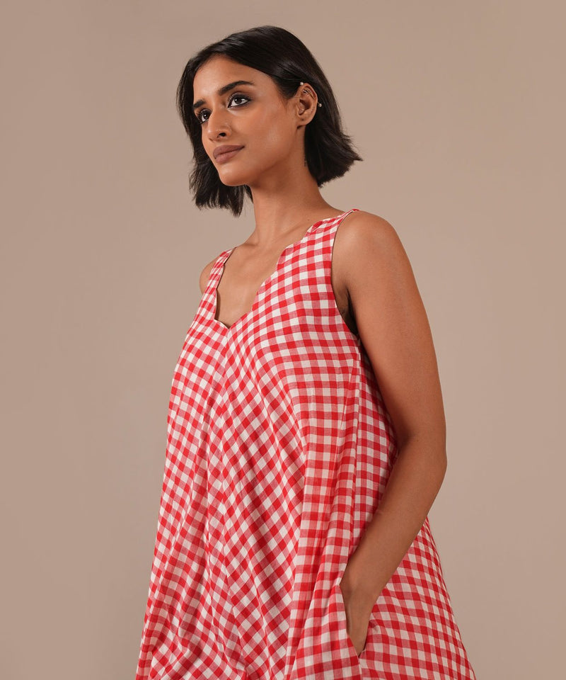 PEACH BLOSSOM DRESS 100% cotton by Indigo Dreams in red color for women Worldwide
