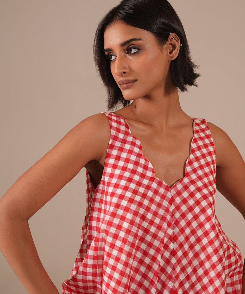 PEACH BLOSSOM DRESS 100% cotton by Indigo Dreams in red color for women Worldwide