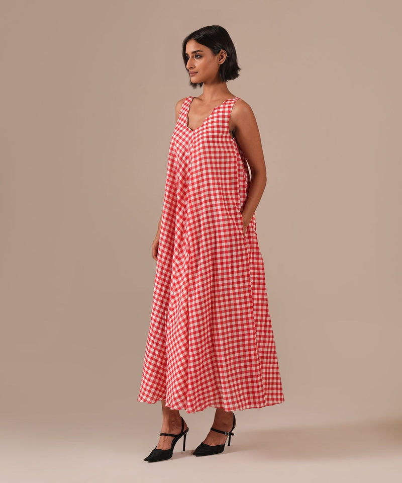 PEACH BLOSSOM DRESS 100% cotton by Indigo Dreams in red color for women Worldwide