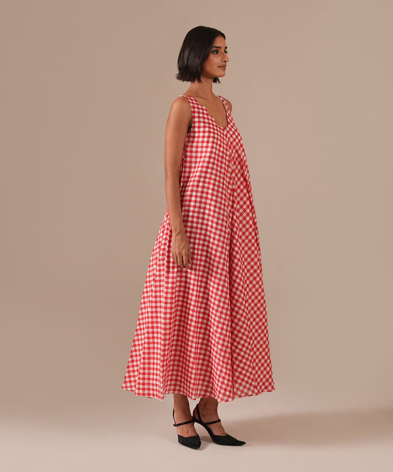 PEACH BLOSSOM DRESS 100% cotton by Indigo Dreams in red color for women Worldwide