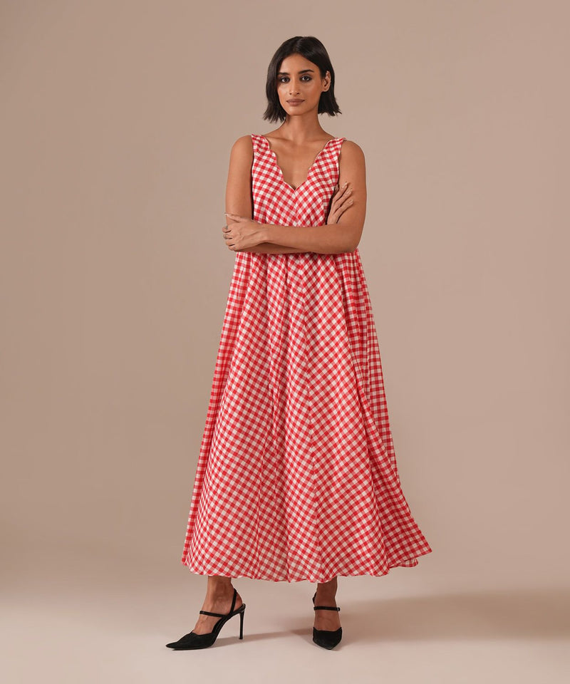 PEACH BLOSSOM DRESS 100% cotton by Indigo Dreams in red color for women Worldwide