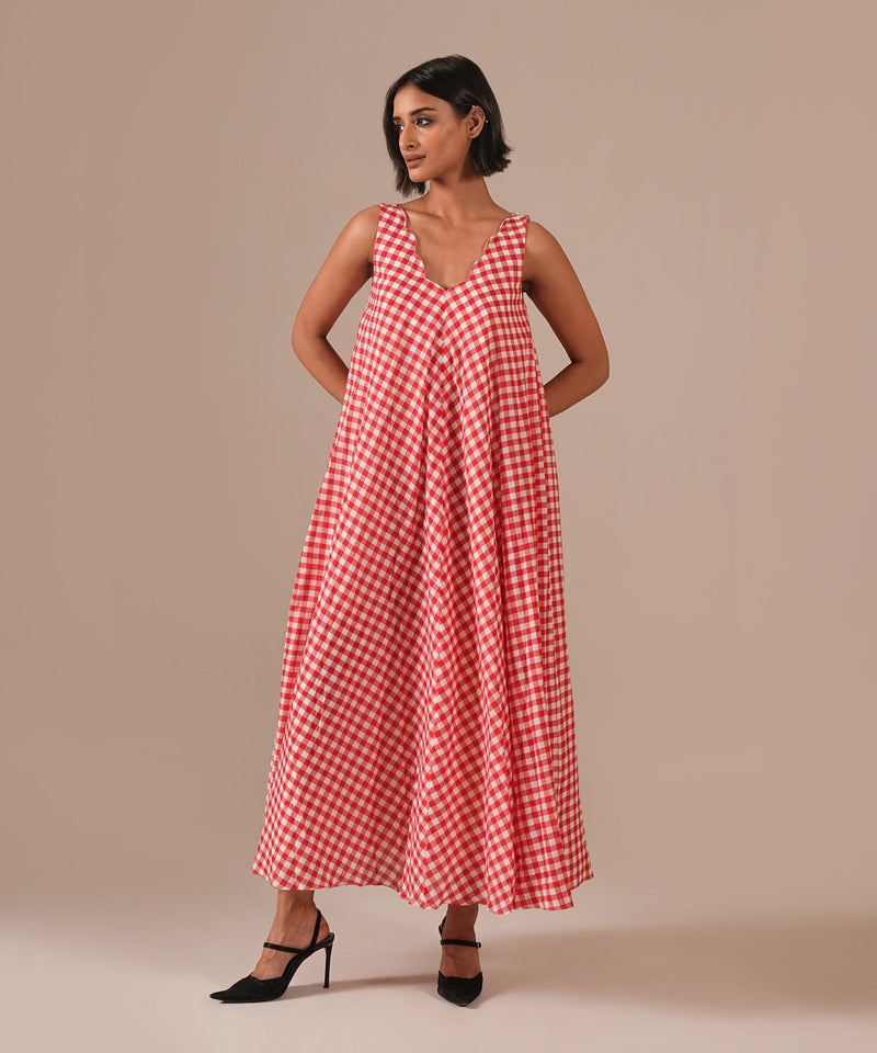 PEACH BLOSSOM DRESS 100% cotton by Indigo Dreams in red color for women Worldwide