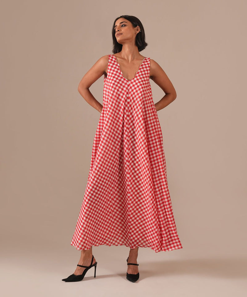 PEACH BLOSSOM DRESS 100% cotton by Indigo Dreams in red color for women Worldwide