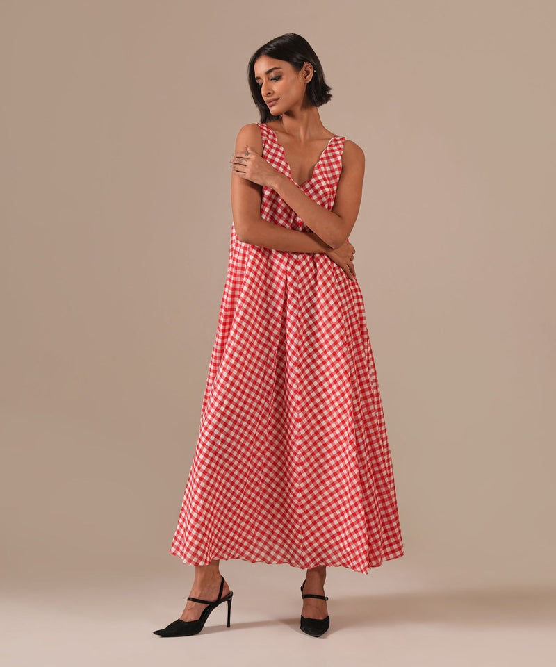 PEACH BLOSSOM DRESS 100% cotton by Indigo Dreams in red color for women Worldwide
