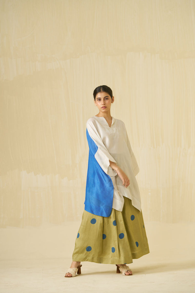 Penguin Skirt-Sage + Sweet pea Blue upada silk skirt by Stoique in sage, sweet pea blue for women Worldwide