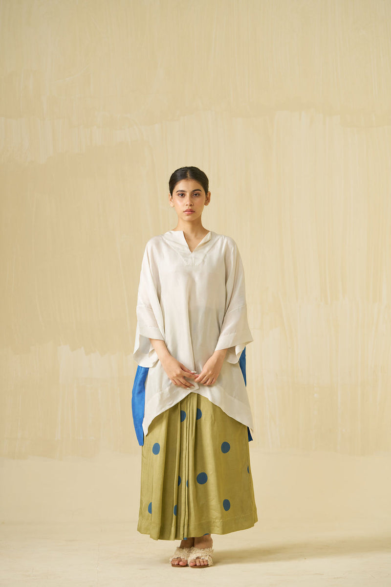 Penguin Skirt-Sage + Sweet pea Blue upada silk skirt by Stoique in sage, sweet pea blue for women Worldwide