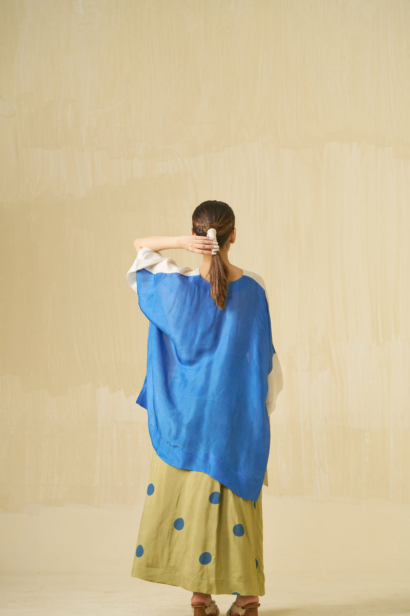 Penguin Top-Silver + Sweet pea blue upada silk top/shirt by Stoique in silver, sweet pea blue for women Worldwide