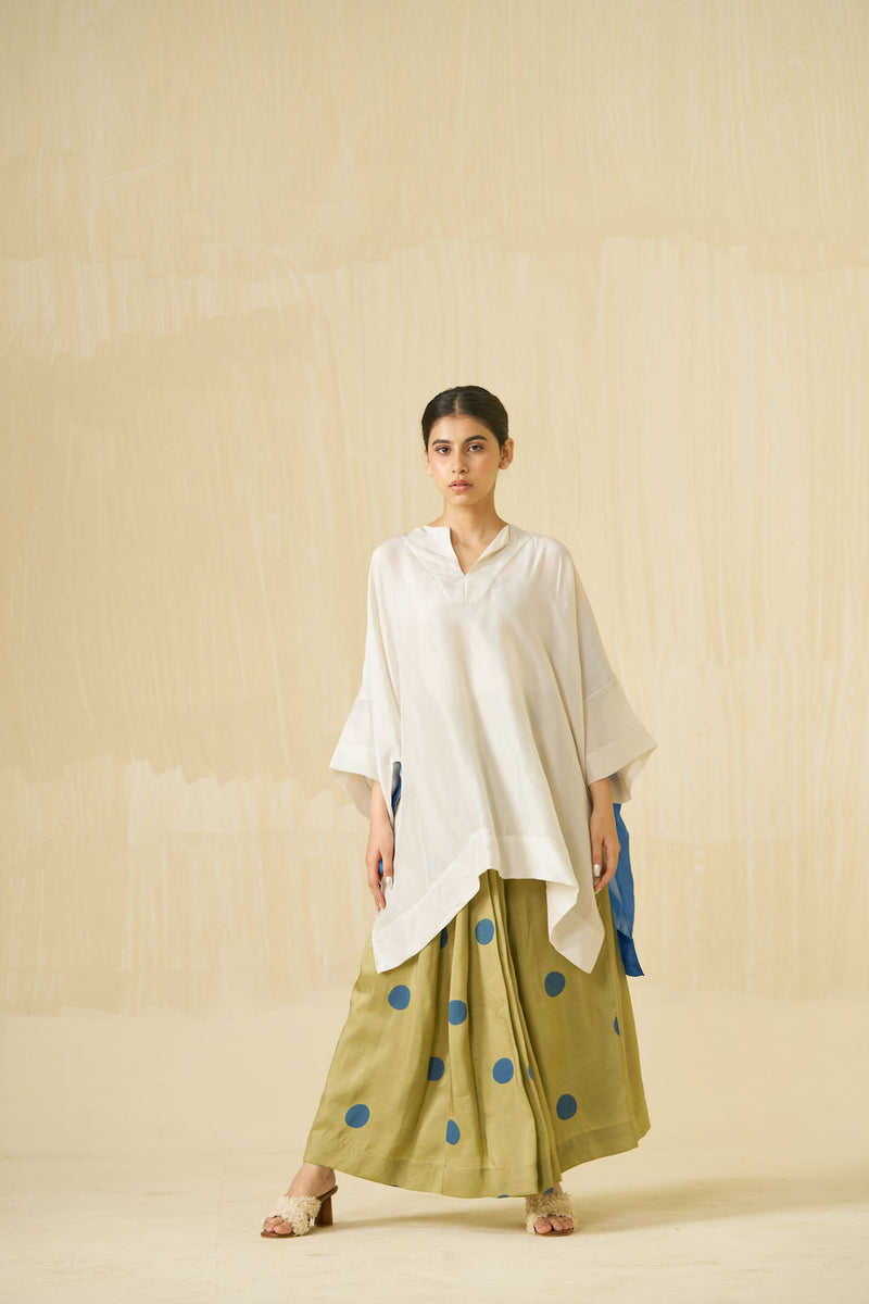 Penguin Skirt-Sage + Sweet pea Blue upada silk skirt by Stoique in sage, sweet pea blue for women Worldwide