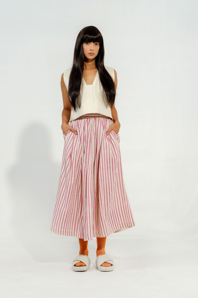 Pepper Skirt cotton muslin skirts by Stoique in natural, pink for women Worldwide