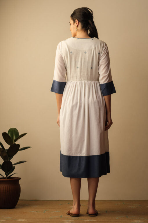 Peshwaz Jamdani Dress Ivory & Indigo Top & Tunics,Dress by Mallika Mathur for women Worldwide