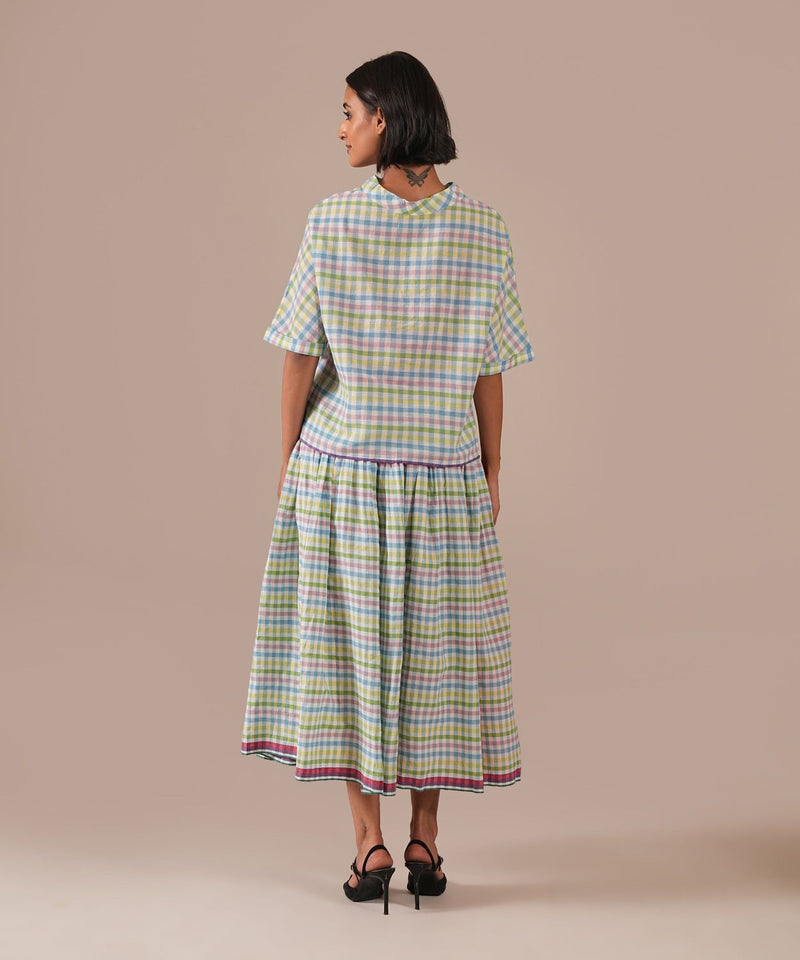 PETAL MIST DRESS 100% cotton by Indigo Dreams in green color for women Worldwide