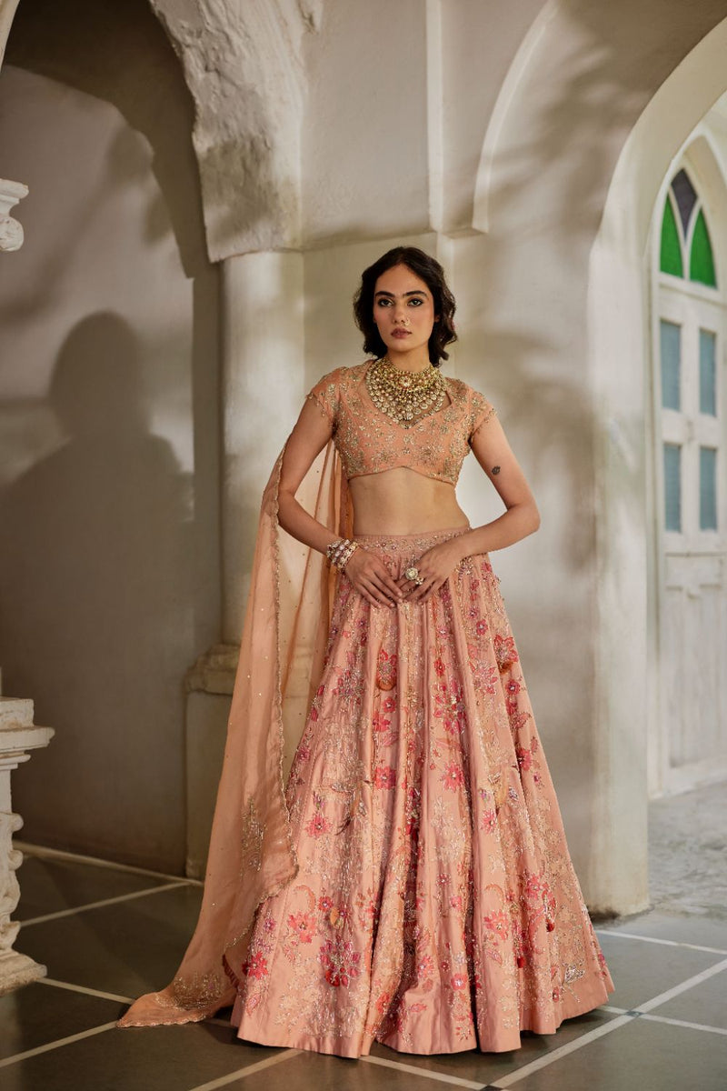 PH-2815 Orin Lehenga Set by Paulmi & Harsh in peach color for women Worldwide